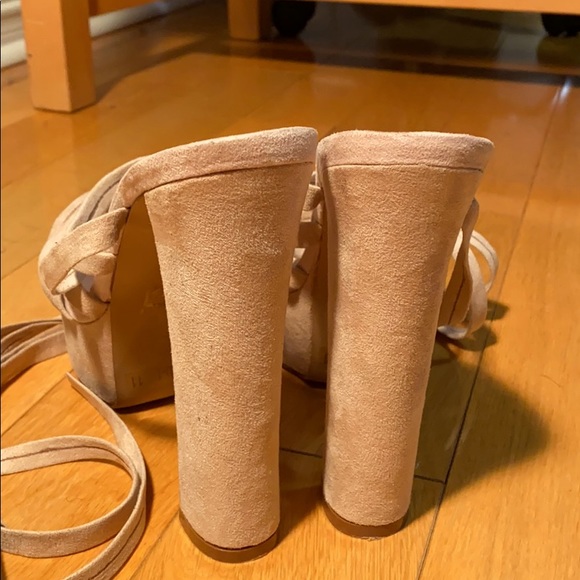 Nude pink platform suede lace up heels. - Picture 3 of 3